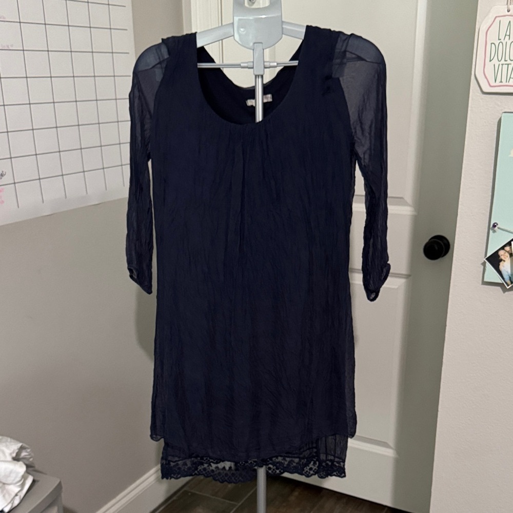 Prontomoda Giusy Navy Blue Midi Silk Dress